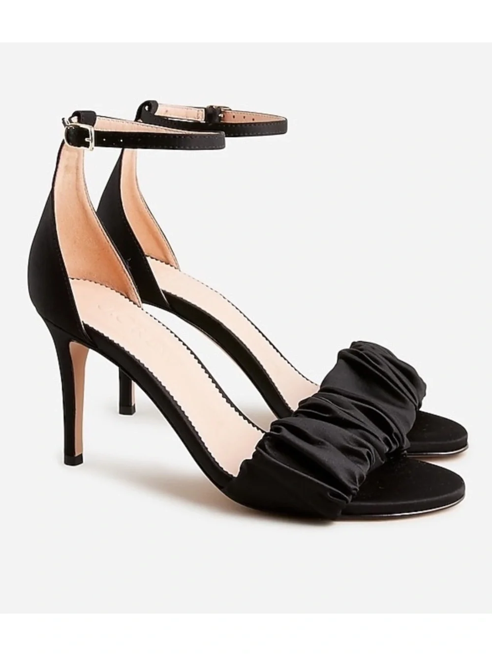 J. Crew Collection Riley Black Satin Scrunch Sandal Heels